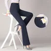 Kvinnors jeans kvinnor byxor blossad stil hög midja dam fasta färger elastiska formella byxor sträcker kontor för