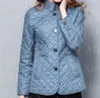 Women Button Studn Winter Autumn Fashion Cotton Slim British Style Blaid Plaid Coilting Coat