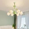 シャンデリアソファイナグリーンハンギング天井ランプは、ホームベッドルーム用のクリエイティブキャンドルデザインペンダントシャンデリアライトを導いた