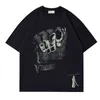 Camisetas masculinas High Street Fashion Abstract Sketch Fist Prints T-shirt de manga curta Summer Cotton Tops gola redonda