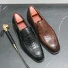 Mens Autumn New Black Spring and Lazy Leather Shoes Business Crocodile Mönster