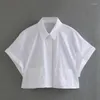 Koszule damskiej bluzki dla kobiet 2023 High Street Fashion Troamped Shird z krótkim rękawem z łatką kieszenie na guziki swobodne lato