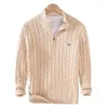 Suéteres para hombre 2023 Otoño Invierno logotipo de la marca jerséis de algodón Casual cuello alto media cremallera abrigo de punto Fit 8509