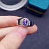 Cluster Rings Fashion 925 Silver Man Ring for Party 0.7ct 5mm 7mm VVS GRAD NATURAZANITE REAL TANZAITE SMYCKE