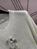 23FW Damestruien Gebreid Designer-tops met kristallen kralen Letterpatroon High-end luxe merk Vrouwelijke crop-tops Ronde hals Shirt met lange mouwen Elasticiteit Uitloper