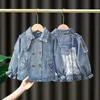 Ceket çocuk denim ceket trench jean nakış ceket kızlar çocuk giyim bebek dantel ceket rahat dış giyim bahar sonbahar 230728