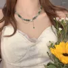 Chains Advanced Dark Green Jade Bead Necklace With Elegant Tassel Zircon Collarbone Chain And High-end Chinese Style Neck