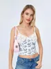 Kvinnors tankar WSevypo Floral Print Camisoles Summer ärmlös spets virkning V -hals Sling Crop Tops Casual Street Basic Backless Vests