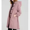 여자 트렌치 코트 느슨한 버튼 캐주얼 바람막이 자 재킷 가을 겨울 여성 후드 긴 소매 바람 방향 및 방수