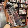 Water Bottles 2 Liters Bottle With Time Marker Reusable Outdoors Sports Drinking Portable Plastic Cups Straw High-capacity