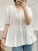 Blouses pour femmes en vrac grande taille femmes Shorts chemises à manches 2023 mode coréenne Jacquard taille cordon Blouse femme élégant Streetwear