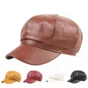 Automne Faux cuir octogonal chapeau pour femmes hiver chaud béret casquette décontracté dame unisexe peintre chapeaux blanc marron