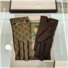 5 개의 손가락 장갑 여성 디자이너 Mitten Sheepskin Box Winter Luxury Genuine Leather Brand Big Glove 따뜻한 캐시미어 내부 Tou Dh45Q