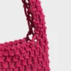 Minimalist Solid Color Crochet Handbag Summer New Hollow Mesh Bag Handmade Woven Cotton Rope Bag Wrist Bag Beach Vacation Bucket Bag