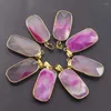 Pendentif Colliers 2 pcs/lot Pierre Naturelle Rose Rouge Agate Rectangle Doré Bord Collier Pendentifs Violet Cristal Diy Bijoux Accessoire