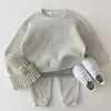 Clothing Sets Korean Baby Cotton Kintting Clothing Sets Kids Boys Girls Spring Autumn Loose Tracksuit Pullovers TopsPants 2PCS Sets Clothes 230728