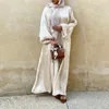 Moslim Satijn Eid Open Abaya Dubai Bubble Mouw Flowy Turkse Jurken Kaftan voor Vrouwen Islamitische Kleding Kimono Femme Musulmane 220316h
