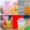 Gobelets jetables pailles 50 pièces pot à lait verres à boire en plastique avec couvercle multi-fonction eau Portable Transparent voyage
