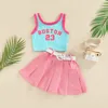 Clothing Sets FOCUSNORM 16Y Fashion Little Girls Kids Clothes 2pcs Letter Patchwork Sleeveless Causal VestSolid Pleated SkirtsBelt 230728