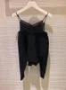 Pulls pour femmes Automne Hiver Dentelle Camisoles Couture Chandail De Mode Dames Noir Col En V À Manches Longues En Tricot Pulloverfake Deux Pièces