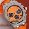 Fashion Lady Date Royal 26231 oranje wijzerplaat VK67 quartz chronograaf dameshorloge stopwatch 316L stalen kast gele rubberen band nieuwe W2917