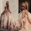 2021 Luxe Rose Goud Lovertjes Quinceanera Baljurk Jurken Sweetheart Pailletten Kant Applicaties Crystal Tulle Sweet 16 Korset Terug 244S