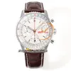 BLS Navitimer B01 ETA A7750 Chronographe Automatique Montre Homme Cadran Argenté Cuir Marron Avec Ligne Blanche AB0139211G1P1 Super Edition Reloj Hombre Puretime A1