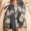 Damesjassen Style Woollen Stitching Jacket Long Coat 2023 Autumn Color Blocking Cotton Polar Fleece Sleeve