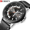 Curren Casual Leather Strap Business armbandsur Klassiska Black Quartz Men's Watch Display Datum och vecka Vattentät Male CLOC303U