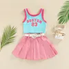 Clothing Sets FOCUSNORM 16Y Fashion Little Girls Kids Clothes 2pcs Letter Patchwork Sleeveless Causal VestSolid Pleated SkirtsBelt 230728