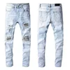 Jeans Masculino Designer Jeans Desgastado Skinny Cowboy Jeans Rock Revival Calças Retas Magras Elásticas Calças Denim Fit Moto