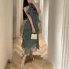 Abiti casual Elegante Backless Ruffles Halter Neck Midi Dress Beach Style One Piece Donne in chiffon vintage francese retrò coreano