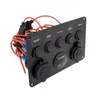 Pannello interruttori per barche a 5 bande Pannello interruttori per auto Voltmetro digitale impermeabile Doppia porta USB Presa 12V Combinazione Marine LED Rocker Car301v