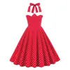 Casual Dresses Polka Dot Hepburn Style 50s 60s Vintage A-Line Dress Women Halter Neck Pin Up Rockabilly Party Summer For