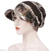 Bérets mode femmes musulmanes imprimer coton chapeau bonnets perte de cheveux chimio foulard enveloppes visière épaisse casquette Turban chapeaux large bord