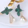 Kolczyki Dangle Eleganckie liście kropla moda w zawieszek perłowy luksus design złoty rhodium plated show biżuteria letnie prezent