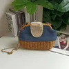 Borse da sera Summer Beach Bali Borsa di paglia Moda Perle Rattan Vimini intrecciato Conchiglia Catena Spalla Crossbody Pochette da festa 2023 Donna