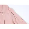 Gabardina para mujer, abrigo rosa, chaquetas largas informales, holgada, a la moda para primavera y otoño, cortavientos drapeado con doble botonadura para mujer