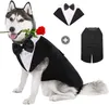 犬のアパレルペットドッグ服ファッションパーティーフォーマルスーツのネクタイボウシャツウェディングタキシードハロウィーンドレスのための小さな犬の服のサプライズ230729