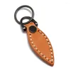 Porte-clés rétro en cuir feuille en forme de porte-clés Simple couture voiture peau de vache porte-clés anneau cadeau créatif personnalisé Couple bijoux