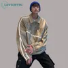 Männer Jacken Herbst Streetwear Bomber Baseball Jacke Für Männer Harajuku Lose Brief Drucken PU Leder Reflektierende Streifen Varsity Jacke Mantel 230728