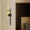 Luminária de parede Minimalista Luzes LED Cobre Dourado Preto Quarto Salão Escadas Corredor Arandela 3 Cores Temperatura Dimming Drop