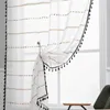 Tenda Boho Pannello in lino di cotone con nappe nere Stampa geometrica Camera oscurante Tasca per finestra Decorazioni per la casa