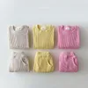 Clothing Sets Korean Baby Cotton Kintting Mock Twopiece Waffle Kids Boys Girls Clothes Tracksuit TopsPants 230728