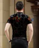 Camicie casual da uomo Camicia di pizzo con ricamo floreale di lusso da uomo 2023 Abito da uomo trasparente sexy Vedere attraverso Clubwear da festa maschile Social