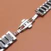 18mm 20mm 21mm 22mm 23 24mm Bracelet de montre Bracelet avec boucle papillon Couleur argent et noir métal en acier inoxydable poli w265Q
