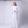 Roupas Étnicas Arábia Saudita Trajes Tradicionais Homem Muçulmano Jubba Thobe Branco Sólido Gola Poliéster Robe Longo Vestido Islâmico347S