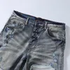 Jeans pour hommes 23 arrivées mode Streetwear bleu en cuir blanc en détresse Patchwork Slim Denim pantalon pour hommes pantalons