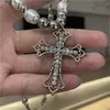 Hip Hop Vintage Collier de perles Punk Simple Sweet Cool Dark Cross Pendentif Chaîne