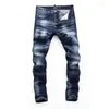 Hommes Jeans Design Mari Stretch Skulls Marque Bleu Hommes Slim Denim Pantalon Pantalon Zipper Arrive